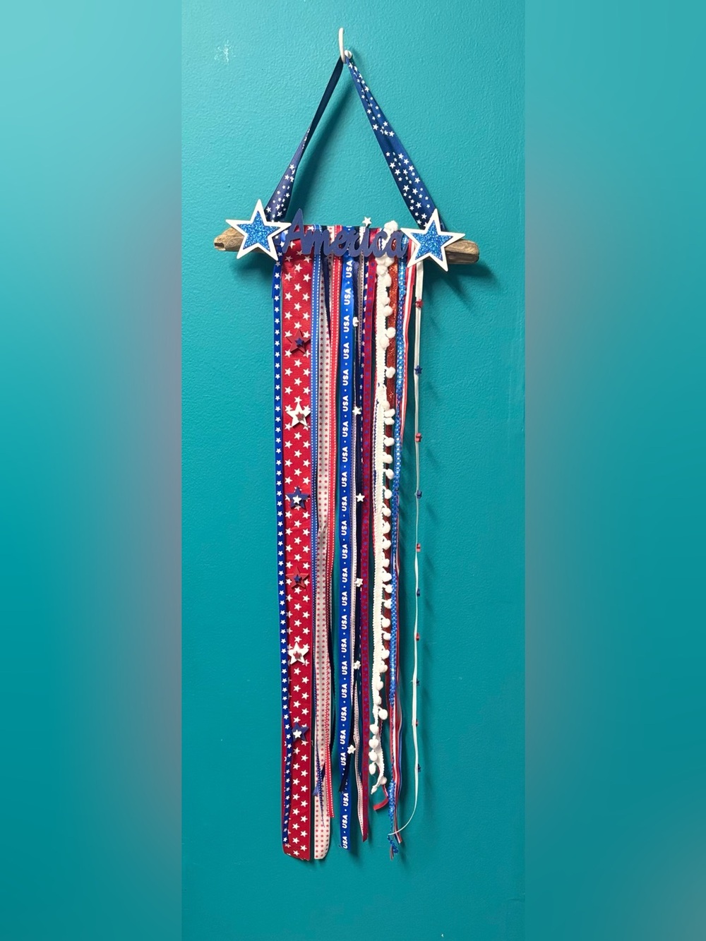 Patriotic Red Blue White Ribbon Wall Hanging - America Stars Decor